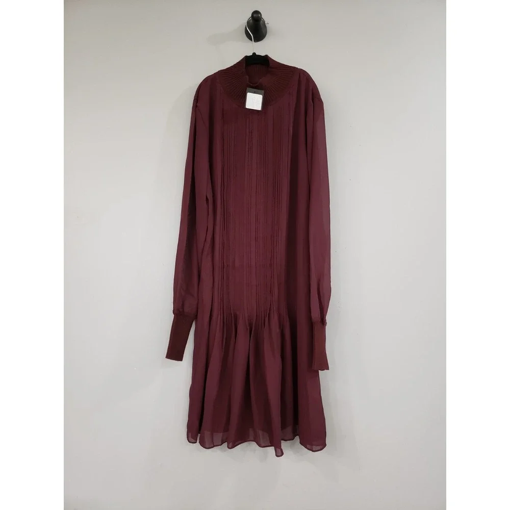 NEW SZ 2 Club Monaco Pleated Long Sleeve High Mock Neck gothic witchy fall shift